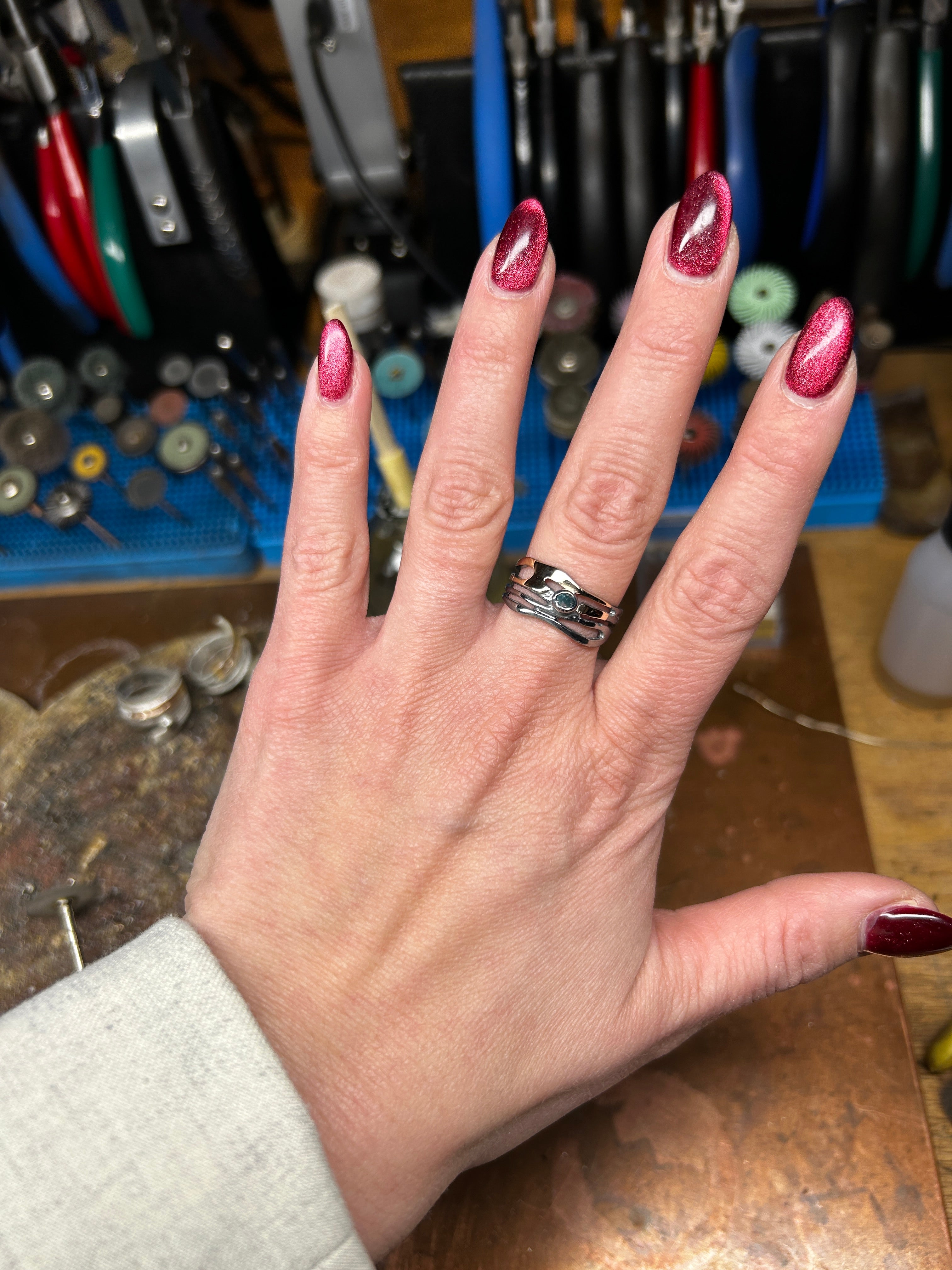 Hringur - silfur og 14kt gull - blandslípaður demantur