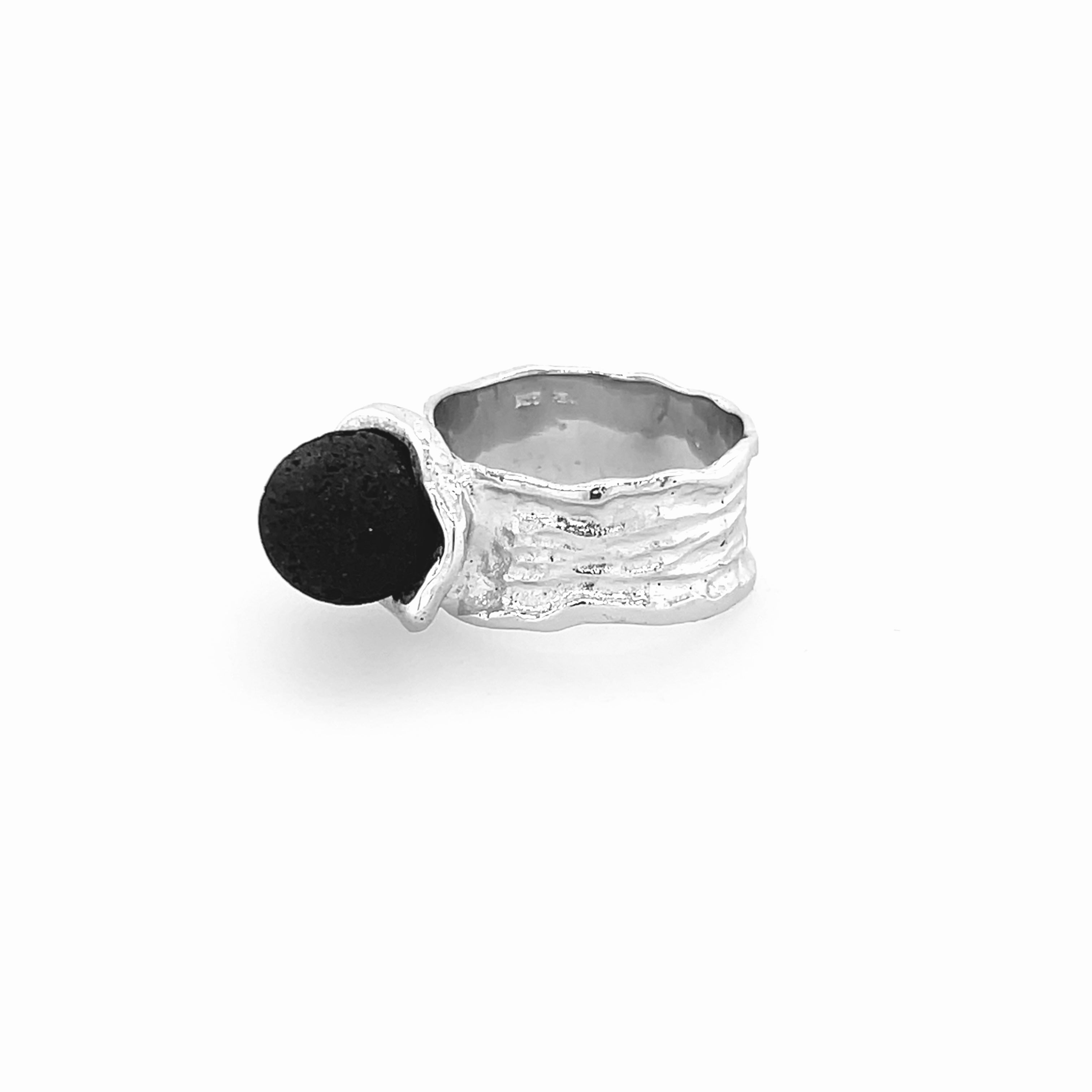 Silver ring with lava.