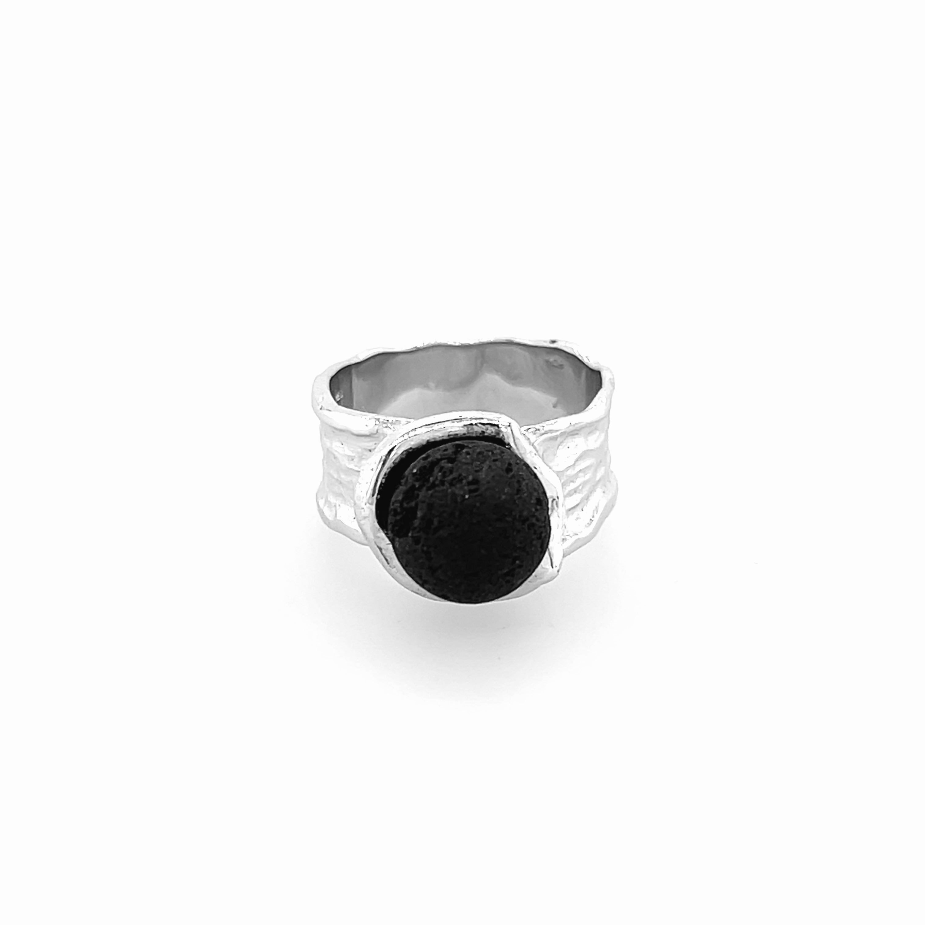 Silver ring with lava.