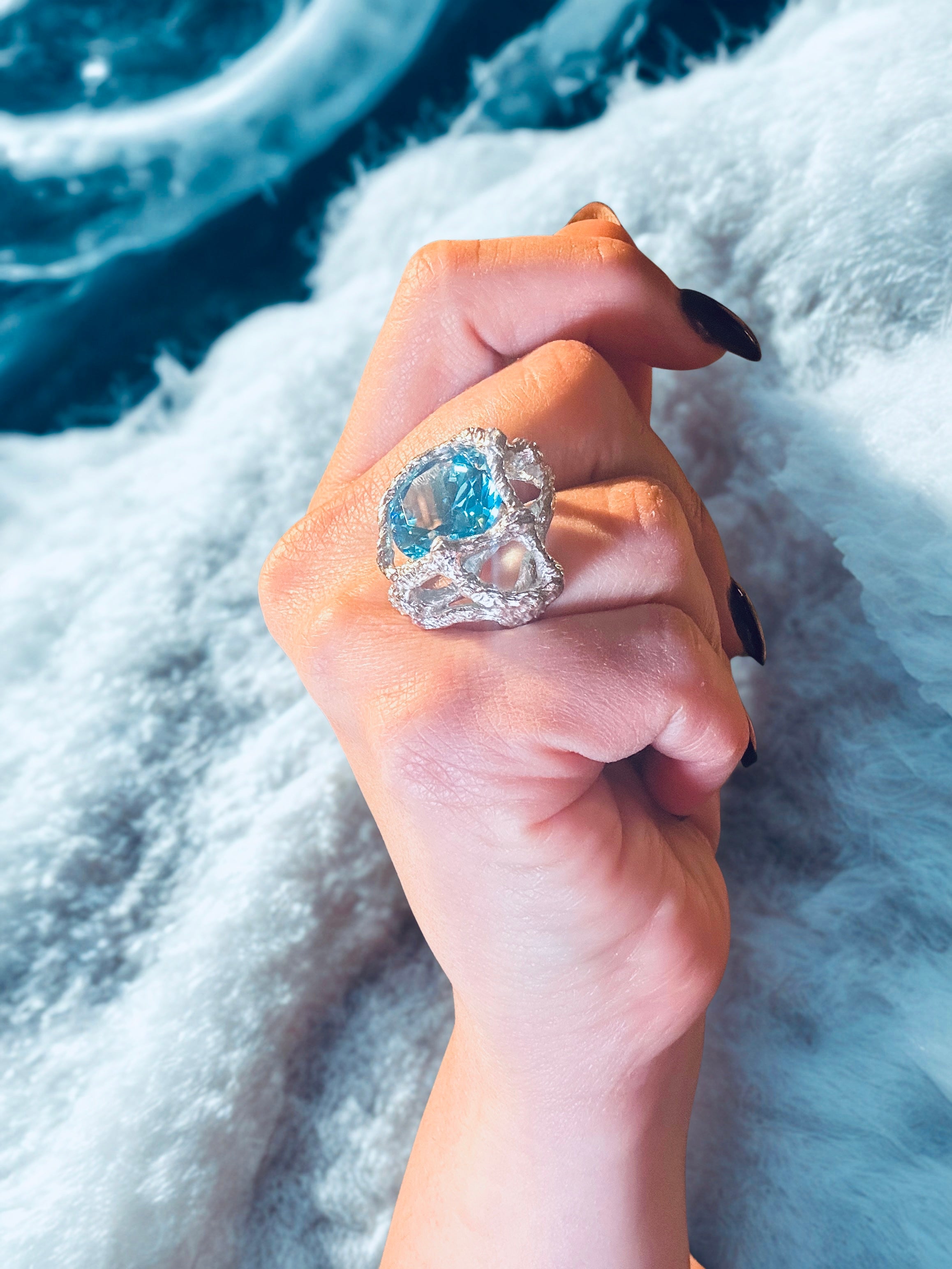 Silfur hringur með zirkon stein - XXL