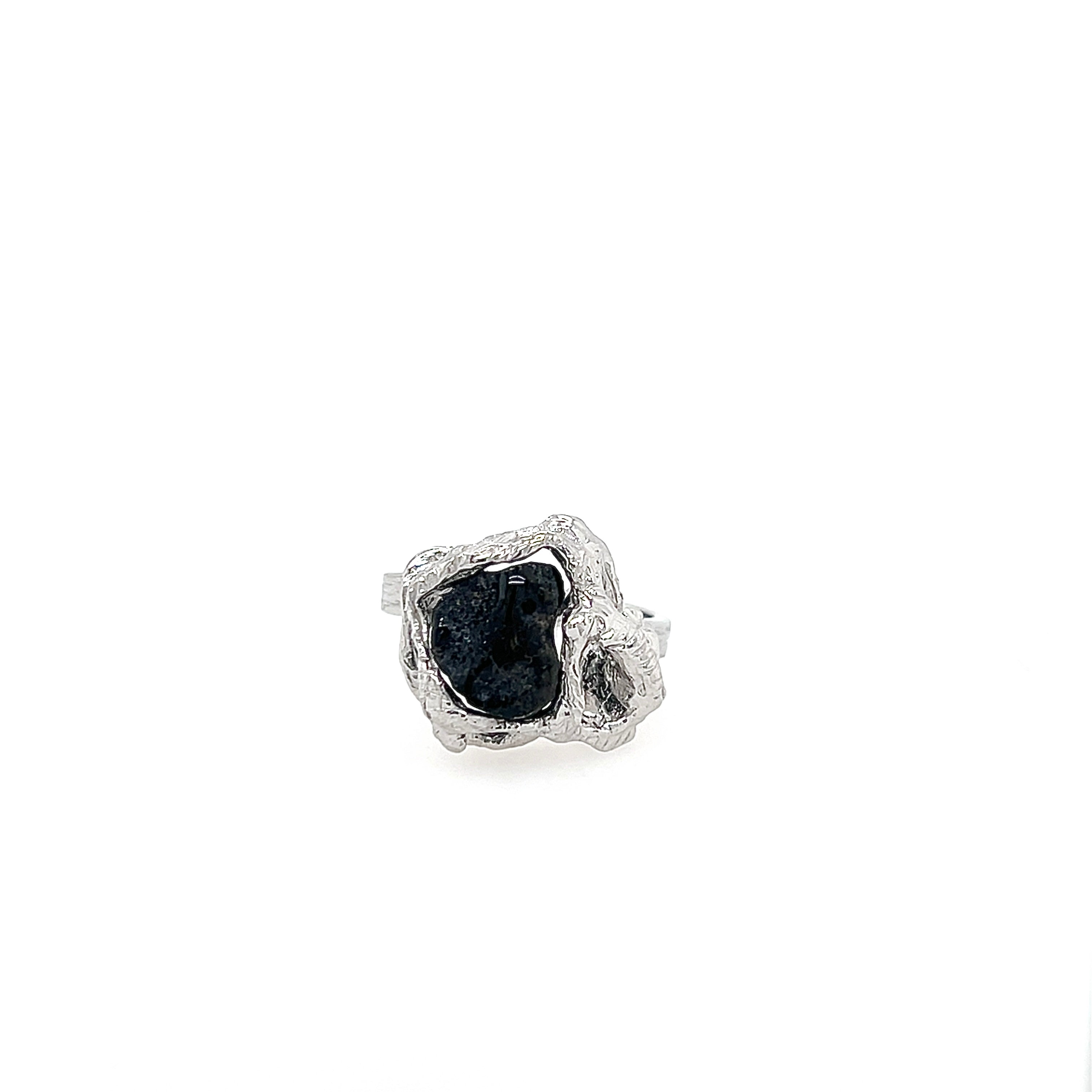 Silver ring with Icelandic lava - M