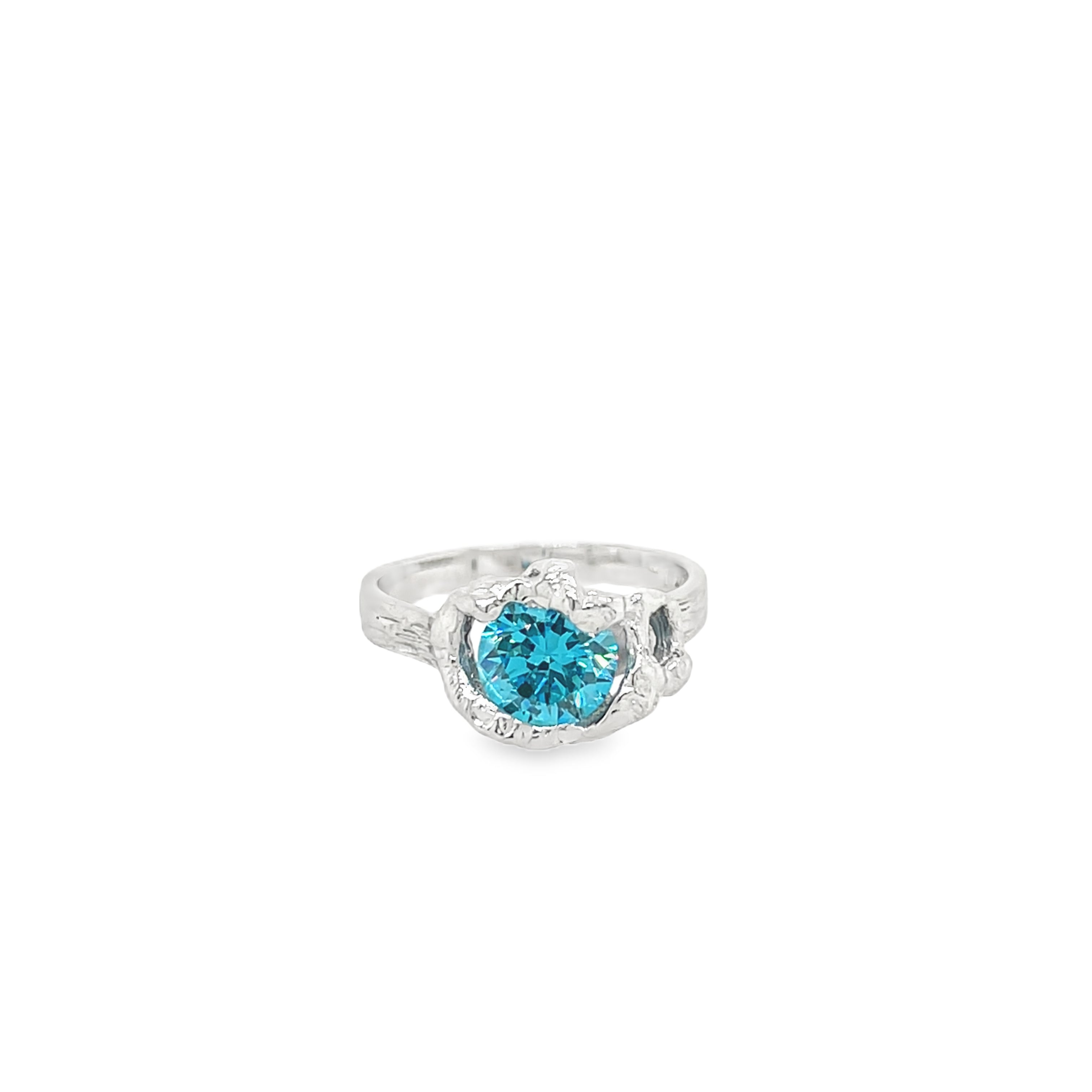 Silver ring with blue zirconia stone - S