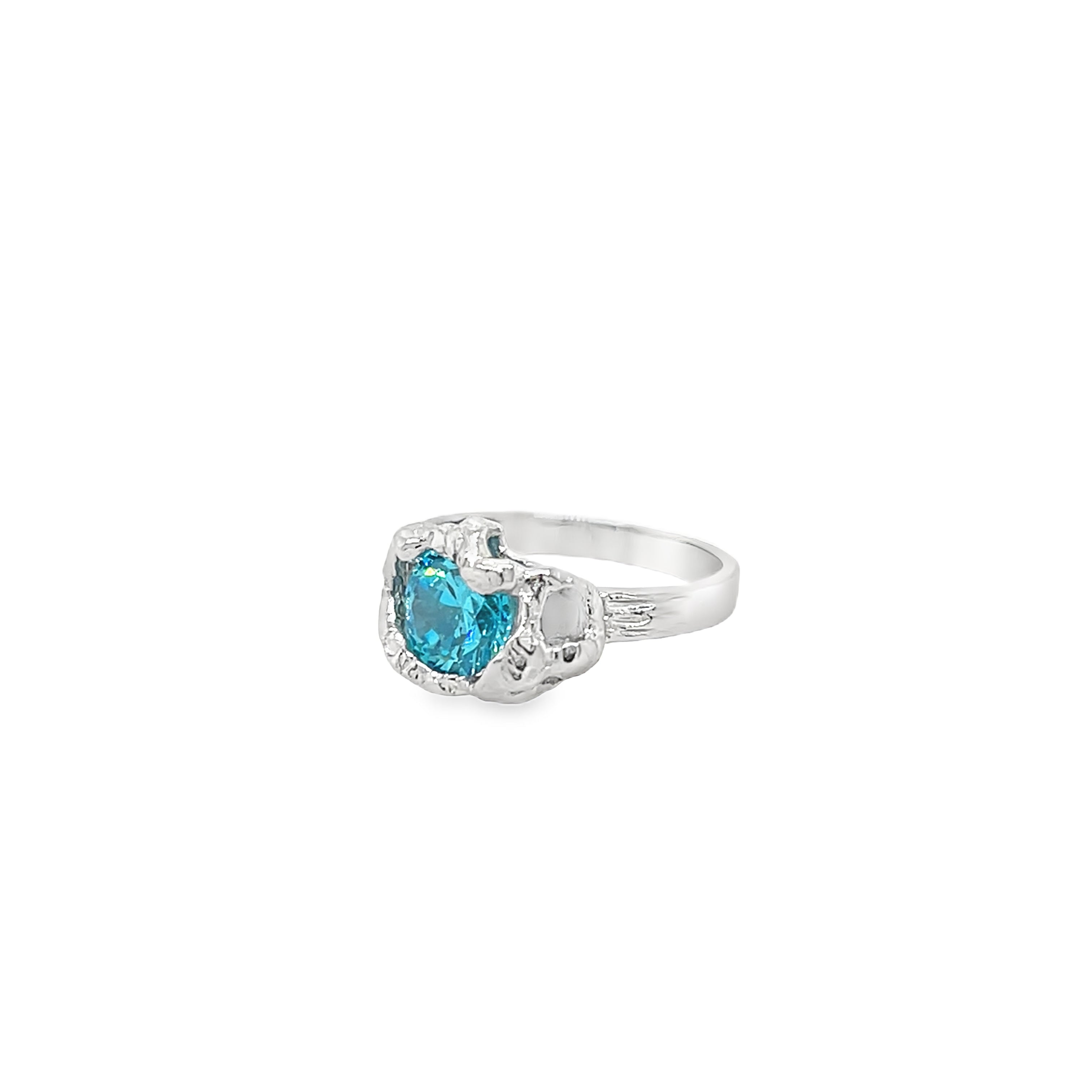 Silver ring with blue zirconia stone - S