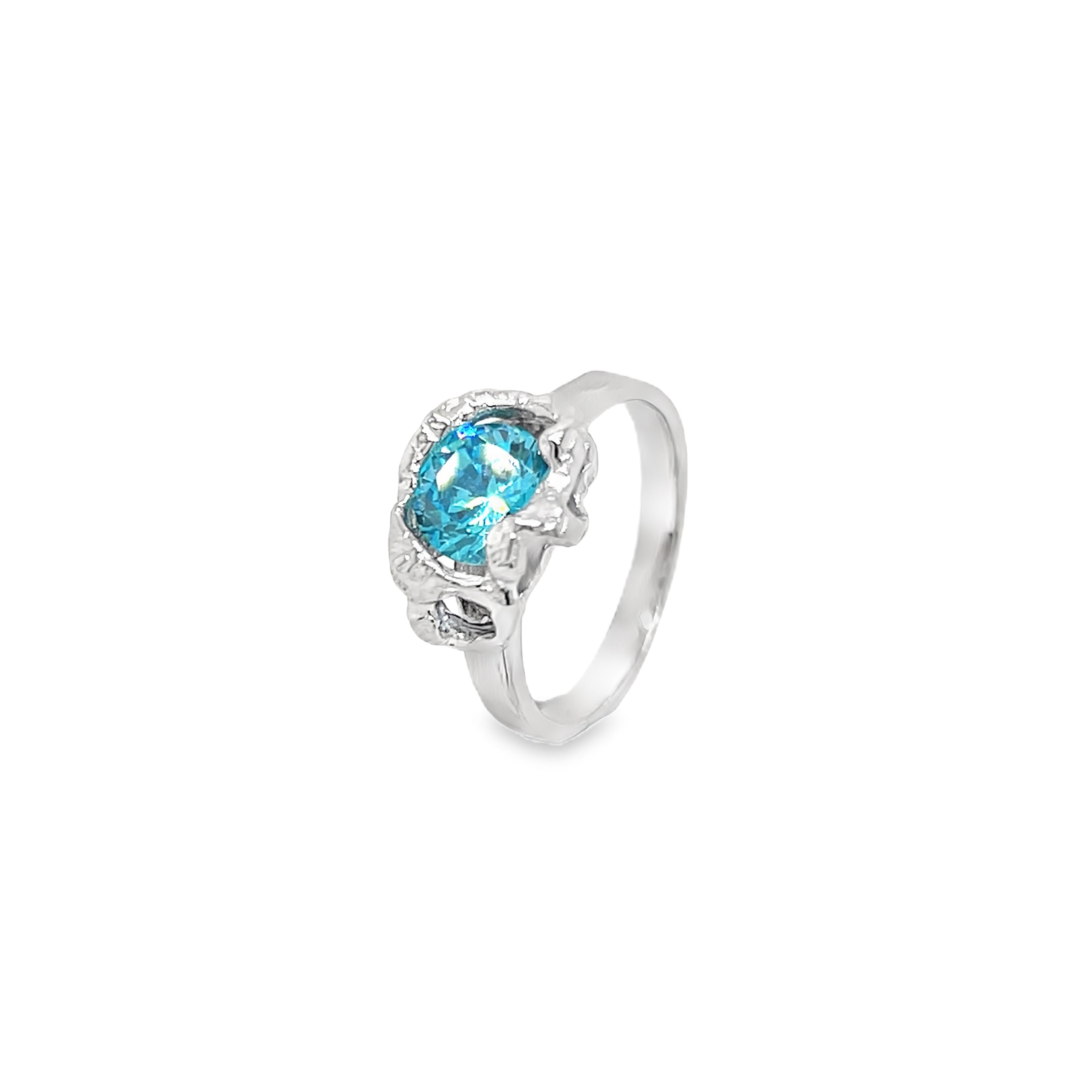 Silver ring with blue zirconia stone - S