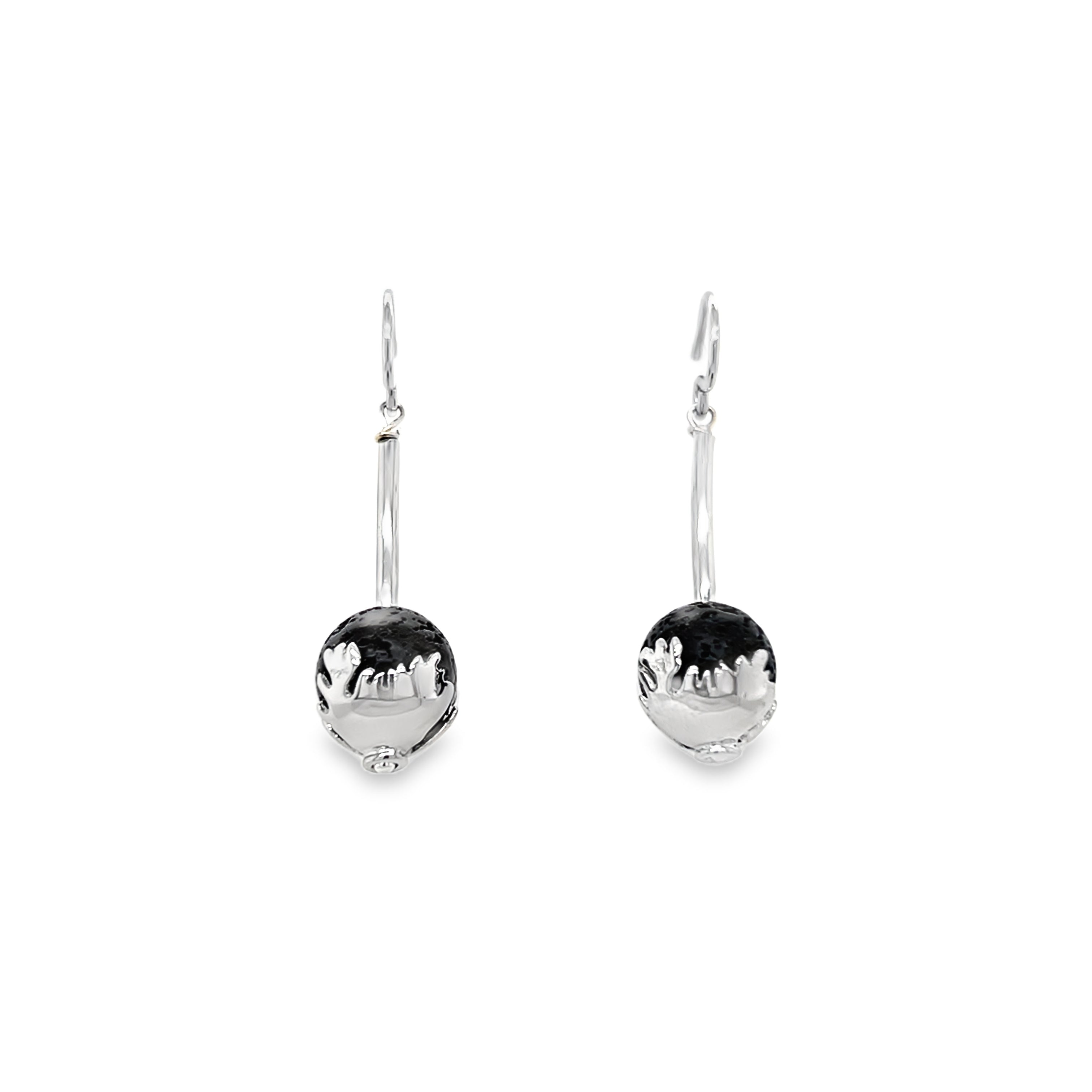 Earrings with map of Iceland - silver - lava