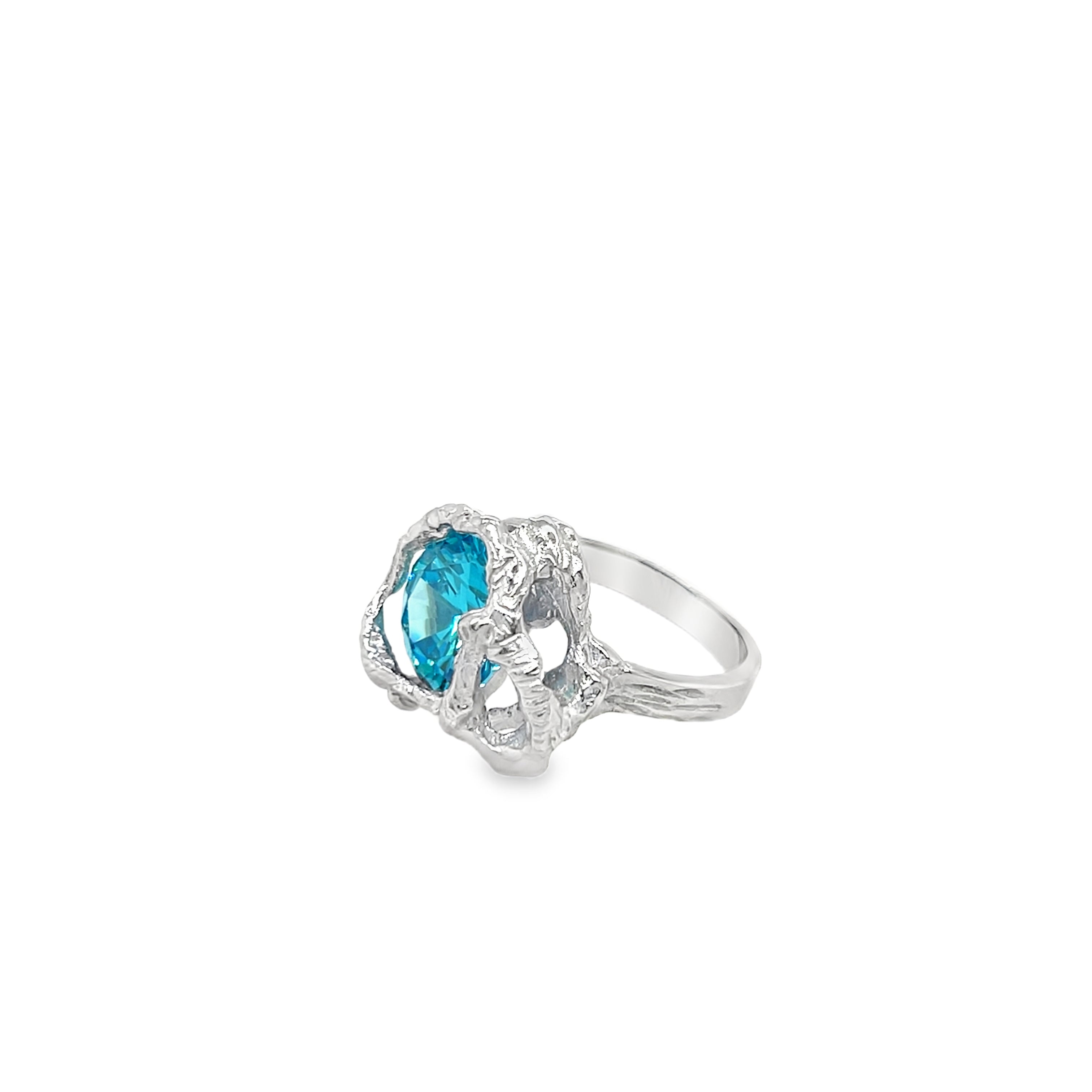 Silver ring with blue zirconia stone - M