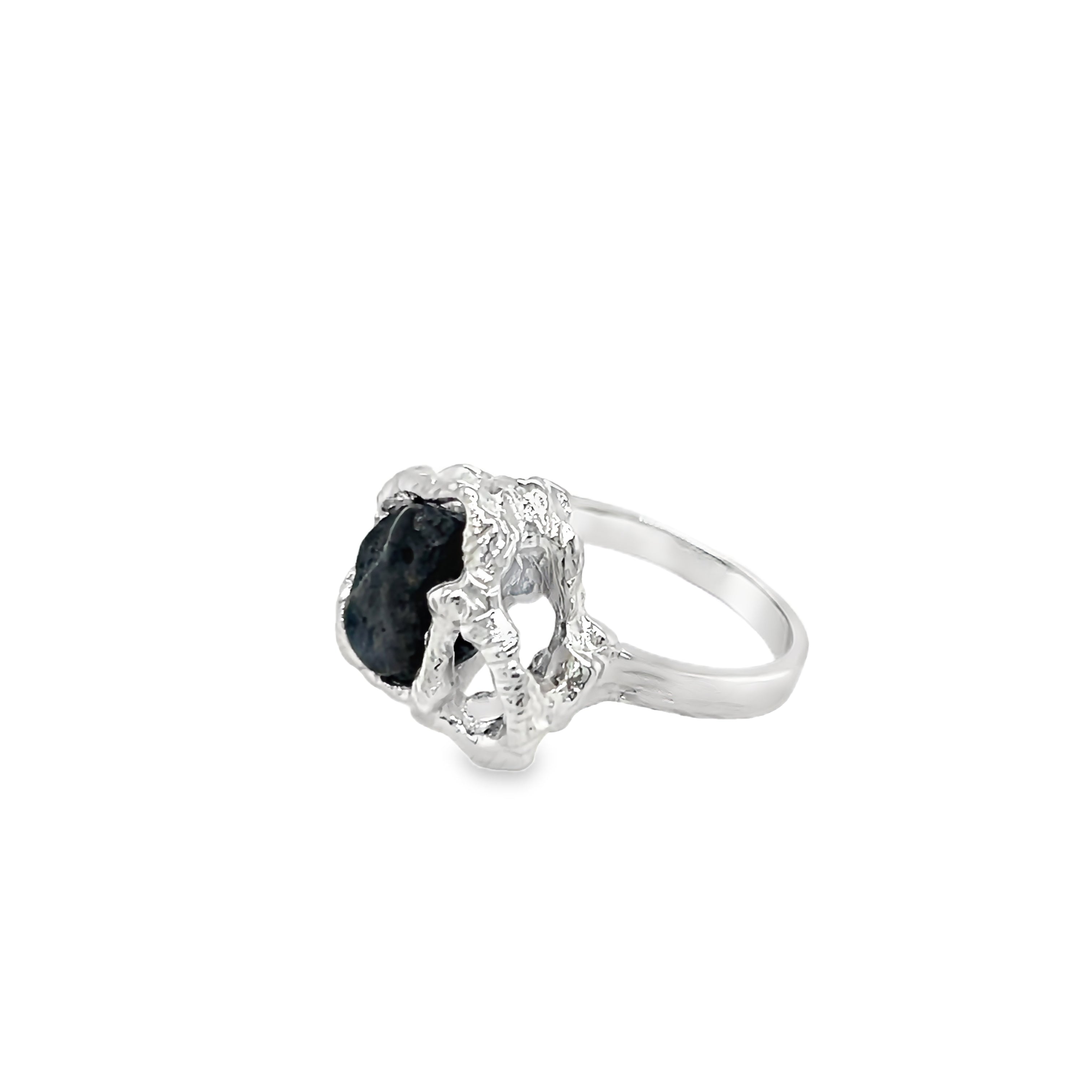 Silver ring with Icelandic lava - M