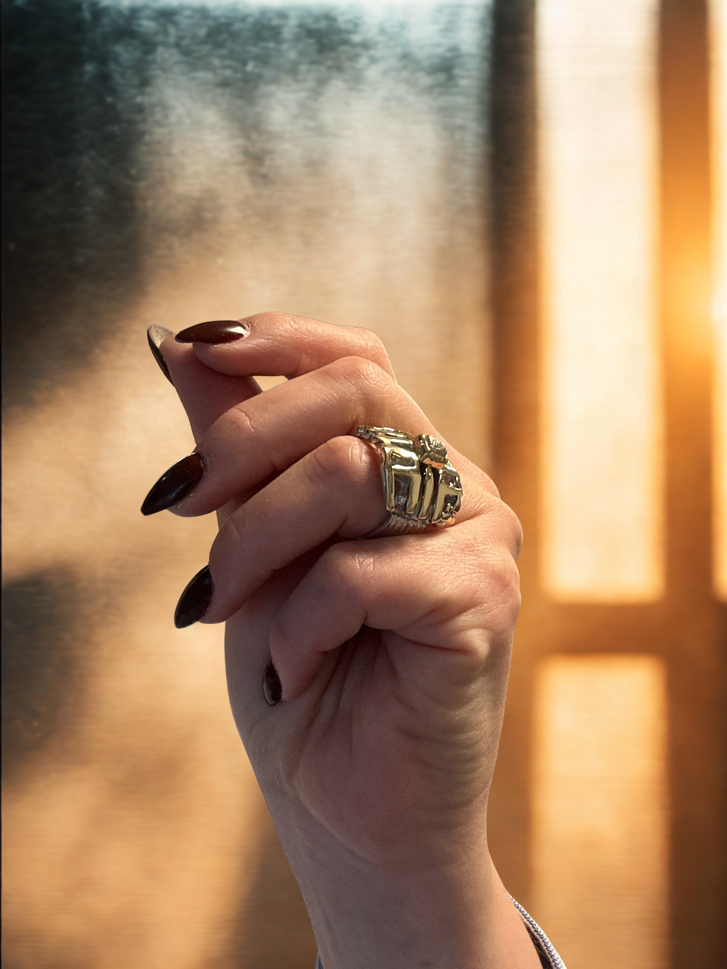 Hrádemants hringur - silfur og 14kt gull