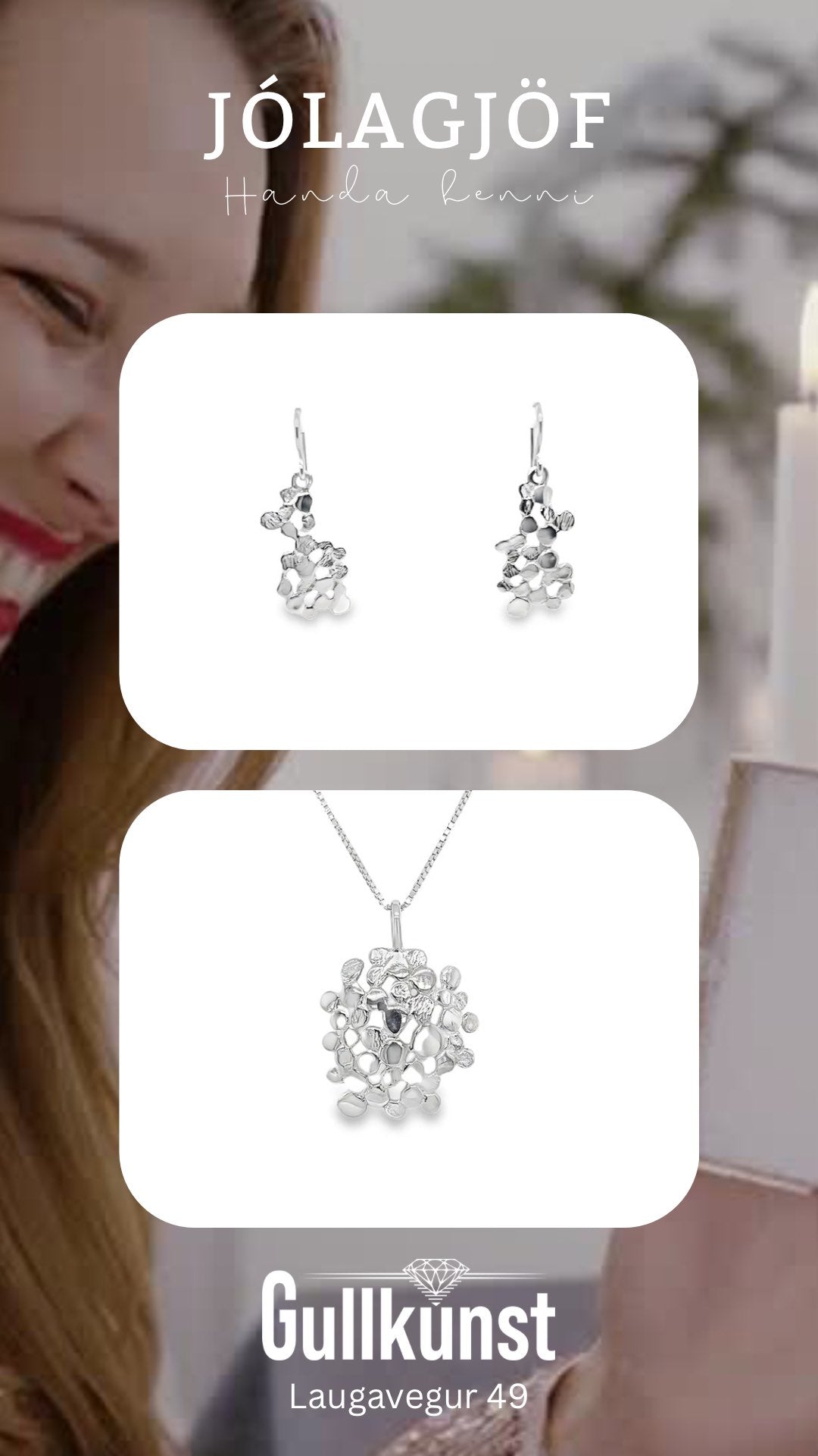 Silfur hálsmen og eyrnalokkar