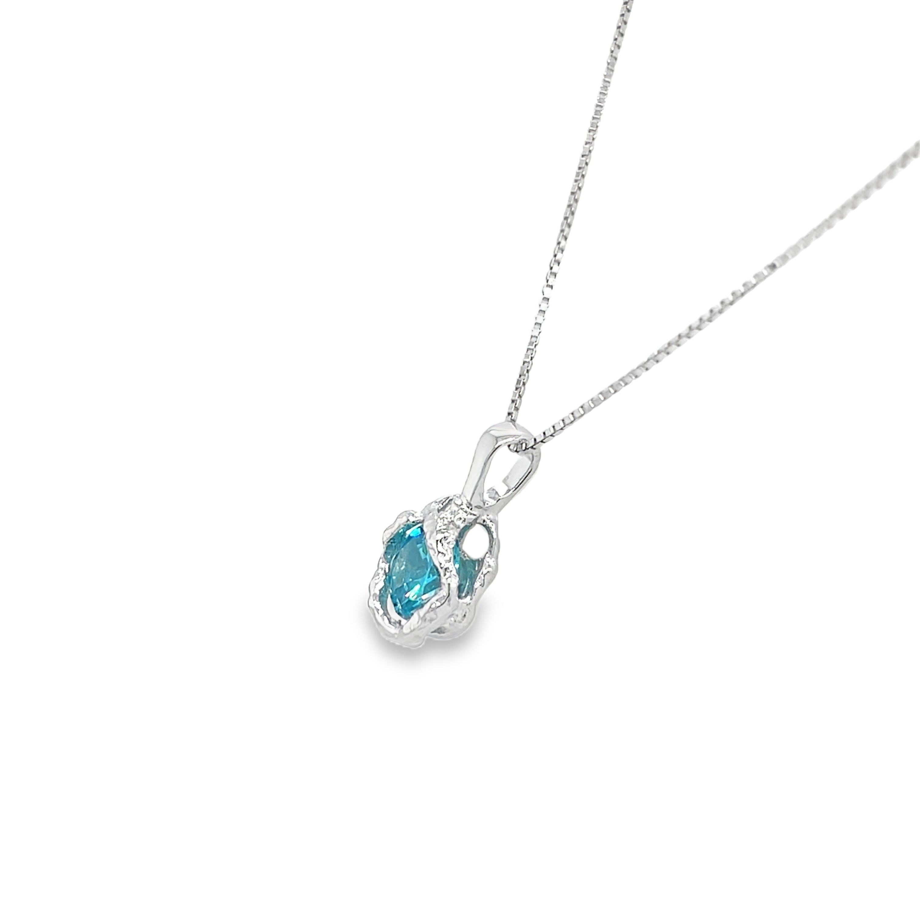 Silver necklace with blue zirconia stone - M