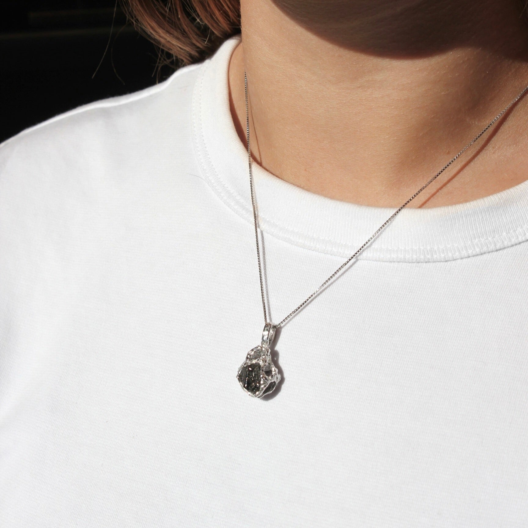 Silver necklace with Icelandic lava