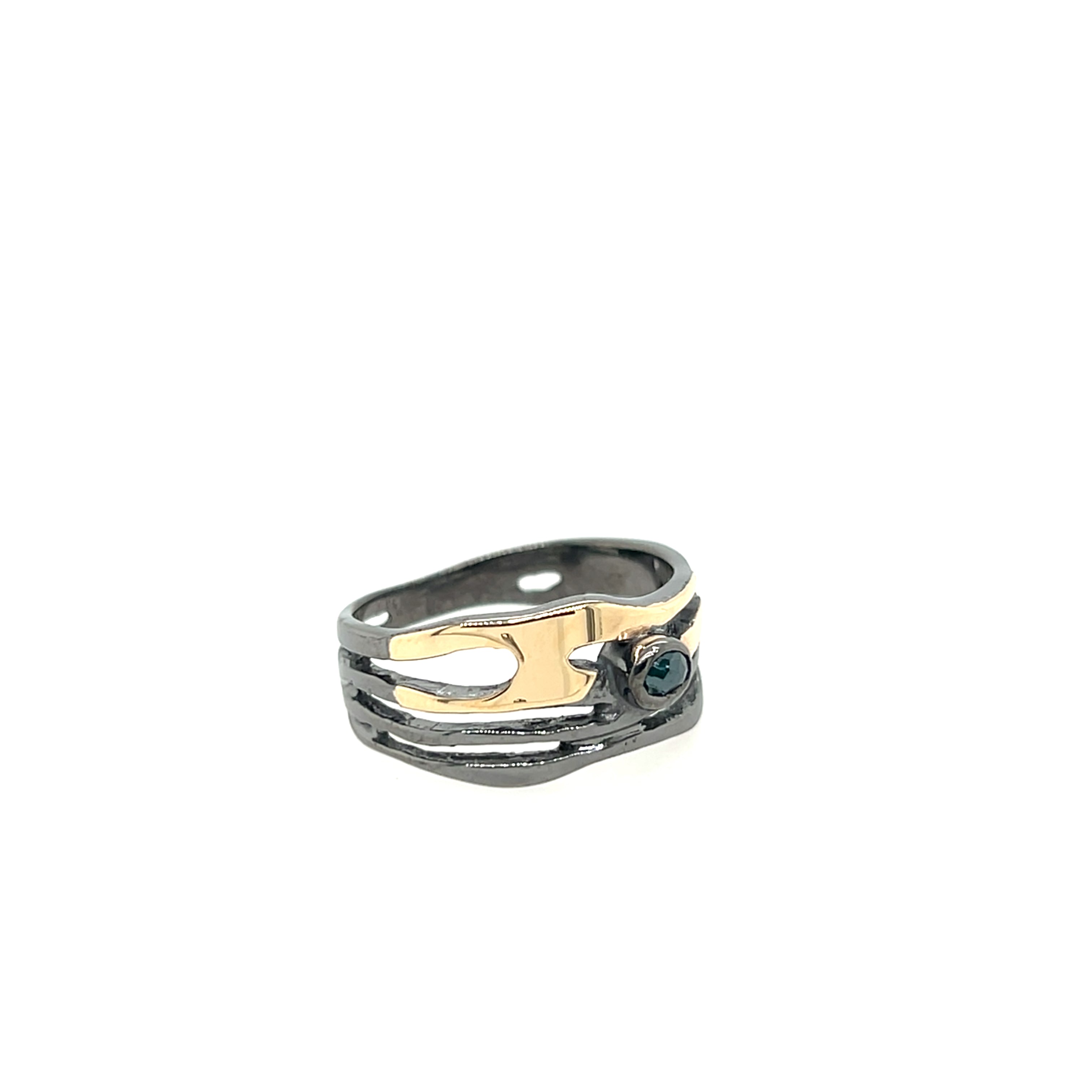Hringur - silfur og 14kt gull - blandslípaður demantur