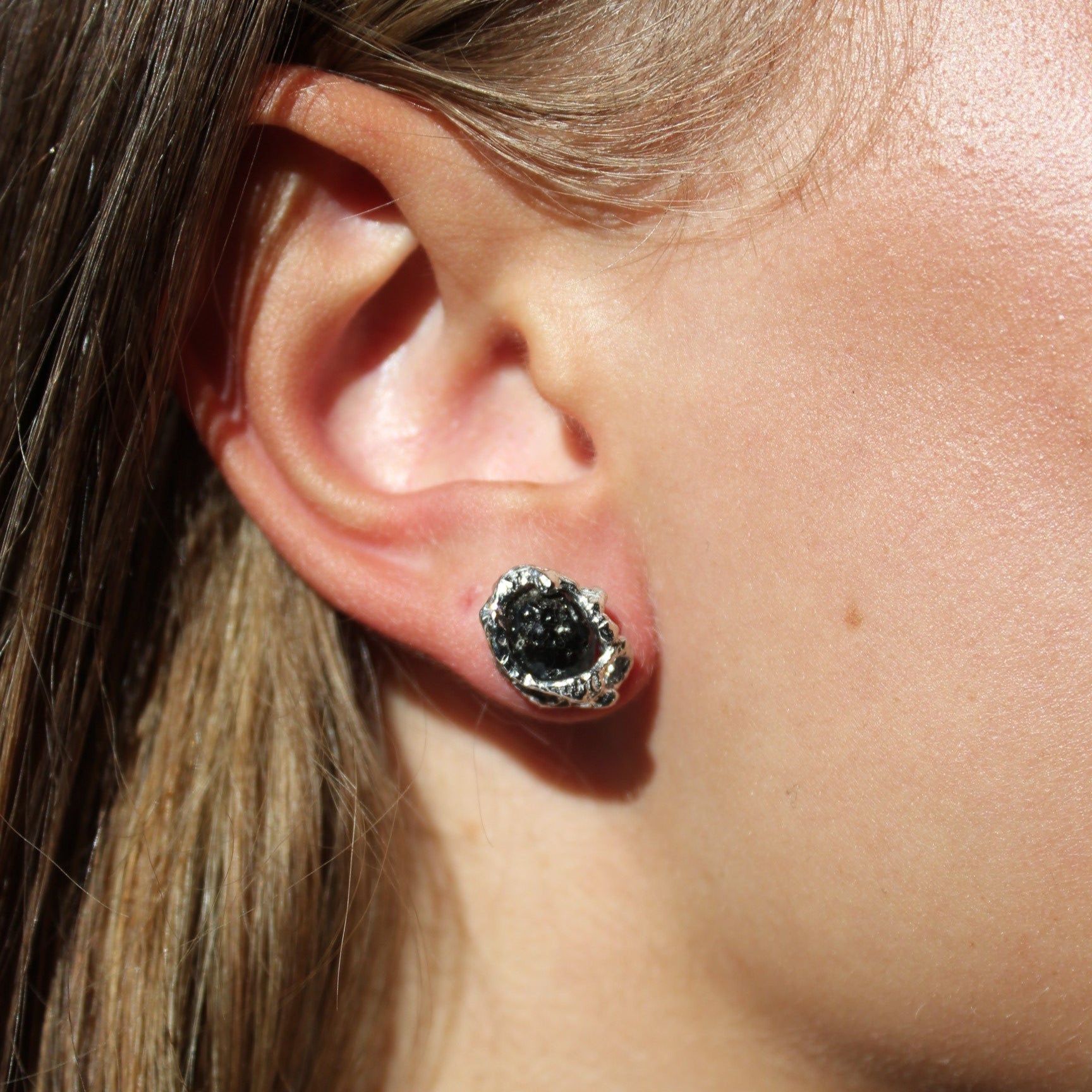 Silver earrings with Icelandic lava